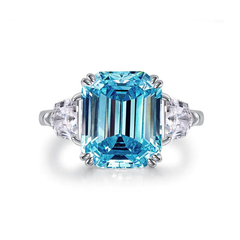 Sky Blue Topaz Emerald Cut Ring in 925 Sterling Silver